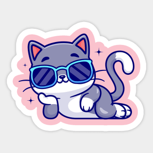 Cute Cool Cat Wearing Glasses Cartoon Sticker